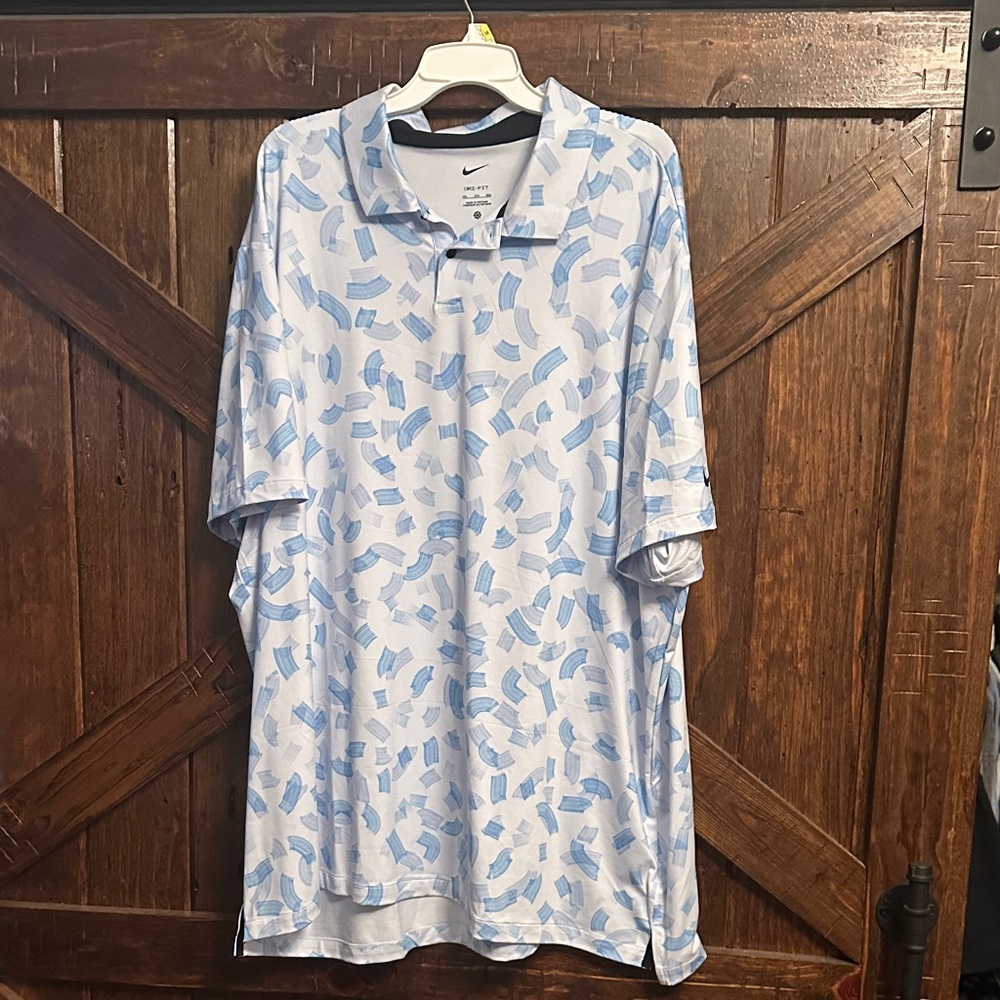 Nike Men's White and Blue Abstract Polo Shirt